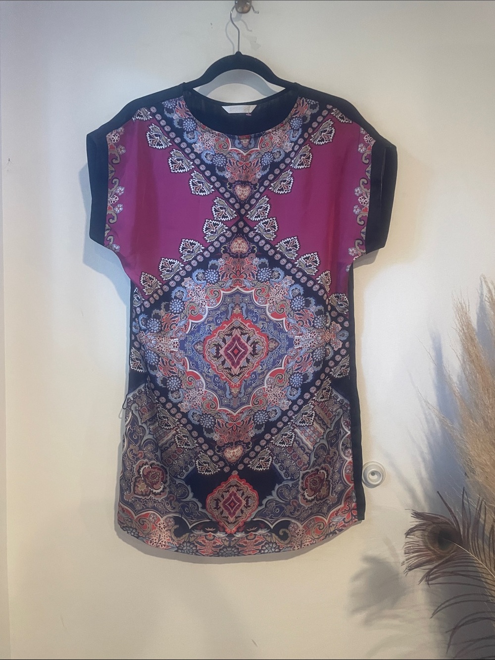 Promod Multicolor Paisley Shift Tunic Top - Pink & Navy Accents Sz M B130